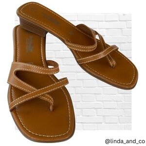 Montego Bay Club Brown Leather Square Toe Strap Women's Size 11 Strappy Sandals
